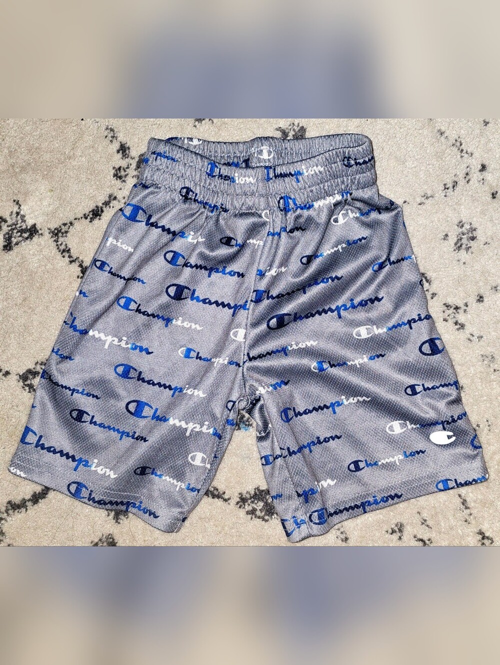 Champion Allover Logo 4T Gray & Blue Athletic Shorts